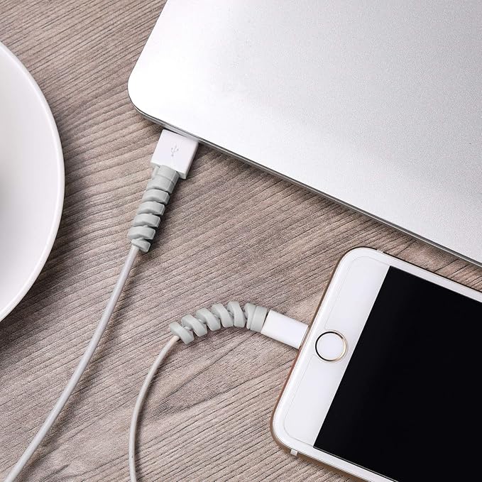 Jetec 24 Pcs Charger Cable Protector,Silicone Flexible Cable Saver,Spiral USB Mouse Wire Protector for Headphone Laptop Earphone Cell Phone Wrap Accessories (Grey)