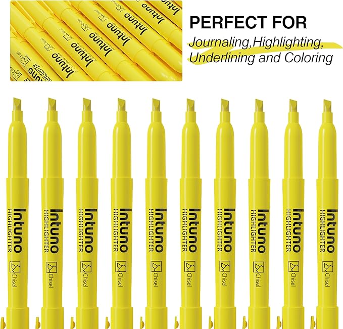 INTUNO Yellow Highlighters, 120 Count, Chisel tip, Suitable for Office Supplies, School Supplies, and Home Office Essentials