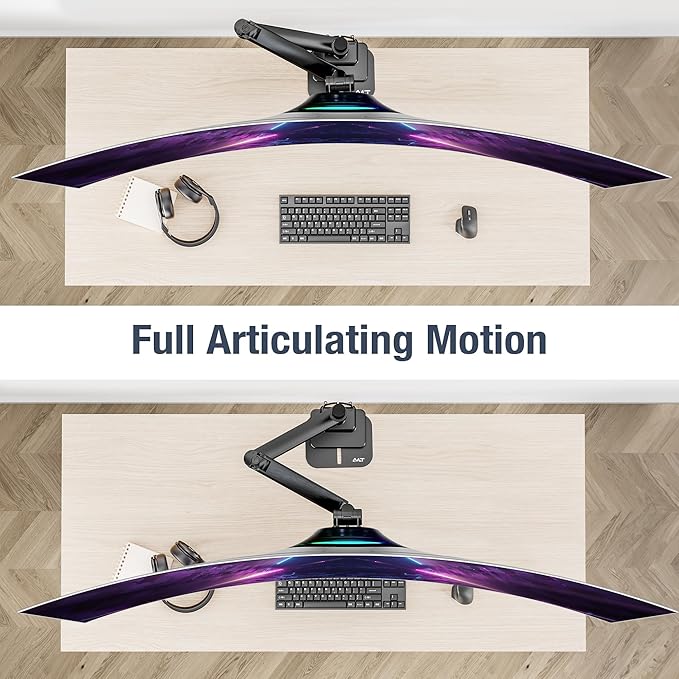 AVLT Single 57 Inch Heavy Duty Monitor Arm Pole Top Mount with USB-C USB-A Ports-Black, Height Adjustable, Easy Install Top C-Clamp/Grommet with Reinforcement Plates, VESA Compatible 200/100/75