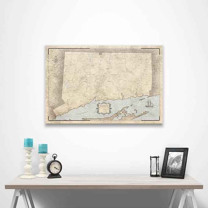 Push Pin Connecticut Map Board - With Push Pins to Mark Connecticut Travels - Handmade in Ohio, USA - Design: Rustic Vintage