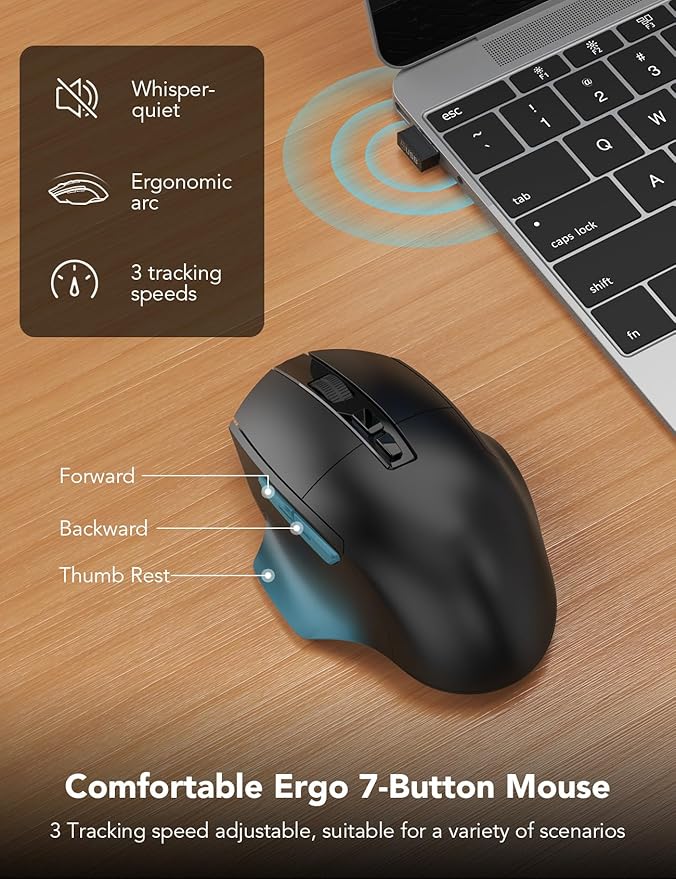 Wireless Keyboard and Mouse Combo, Ergonomic Wave Keys, Cushioned Plam Rest, Comfortable Silent Natural Typing, 2.4G Lag-Free, Full Size Keyboards Cordless Set for Multi-OS, Windows/Mac -SABLUTE