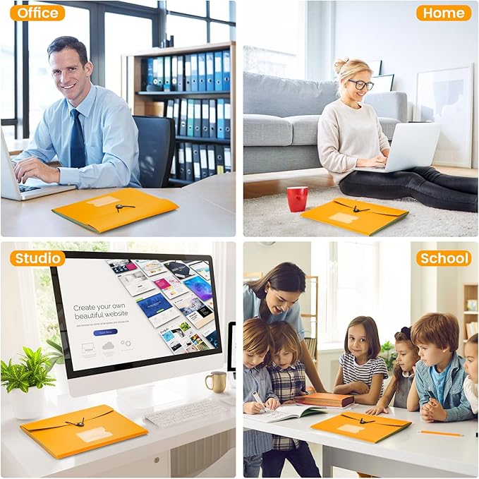 Accordion File Organizer, 7 Pockets Expanding File Folder with Labels, A4/Letter Size Portable Folders for Documents, Paper Organizer for School Office Supplies, Orange