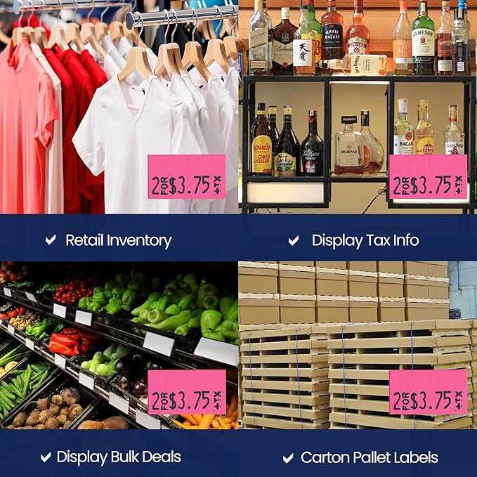 Fluorescent Pink Pricing Labels for Monarch 1131 Price Gun – 3 Sleeves, 24 Rolls Value Pack - 60,000 Price Marking Labels – with Ink Rolls Included