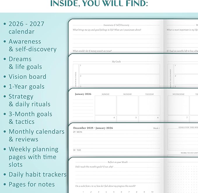 Legend Planner PRO Dated Jan 2026-Jan 2027 – Deluxe Weekly & Daily Organizer with Time Slots. Appointment Book Journal for Work & Time Management, A4 Hardcover (Viridian Green)