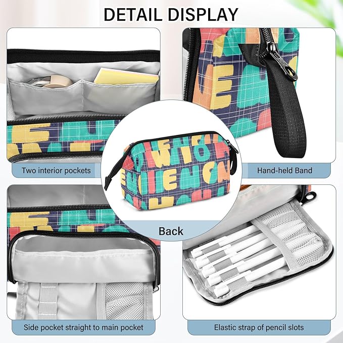 Bolaz Big Capacity Pencil Pen Case Pouch Bag School College Office Organizer for Teens Girls Adults Student-Word