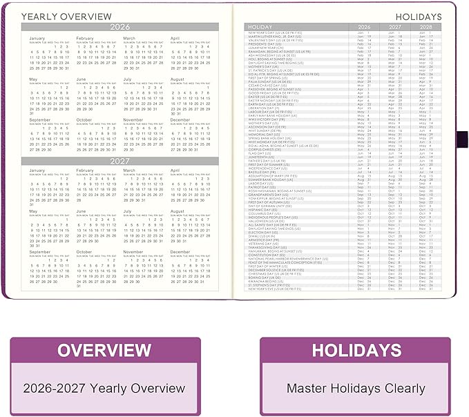 2026 Planner - JAN 2026 - DEC 2026, Planner 2026, Weekly and Monthly planner, 8.5" x 11", Leather Cover Planners with Thick Paper, Back Pocket with Notes Pages, Purple