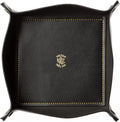 USA Handmade Premium Leather Valet Tray, Folds Flat! Dice Rolling Basket and Organizer with Brass Snaps (Black Gold, Large)