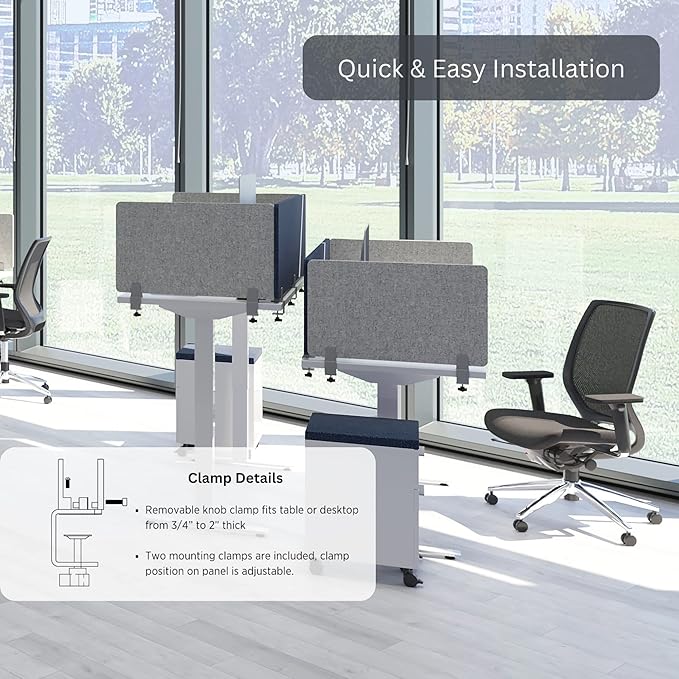 Sound Absorbing Panel Privacy Shield - Desk Divider for Students and Office (Light Grey, 48" W x 18'H)