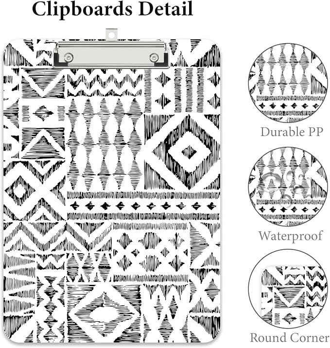 Rimilak Plastic Clipboards with Metal Clip, A4 Letter Size 9 x 12.5 in, Office Decorative for Students Women Men and Kids, Cute Custom Pattern, Abstract Diamond