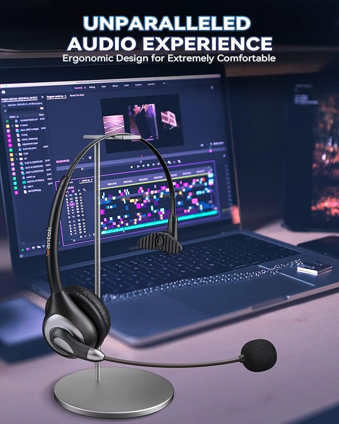 Wantek Corded USB Headsets Mono with Noise Cancelling Mic and in-line Controls, UC Business Headset for Skype, SoftPhone, Call Center, Crystal Clear Chat, Super Lightweight, Ultra Comfort (UC600)