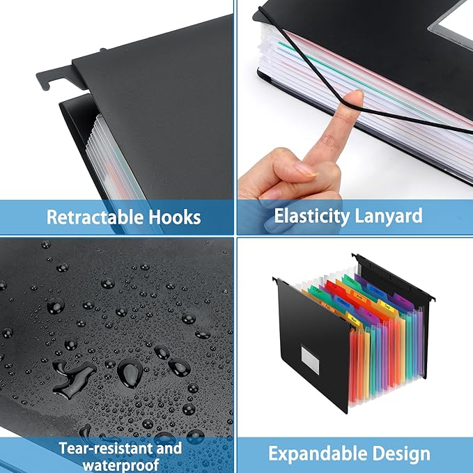 3 Pack Accordion File Organizer,13 Pockets Expanding File Folder,Important Large-Capacity Document Organizer with Blank Labels,Water Proof,Suitable for Enterprise, Office, Home Document Storage