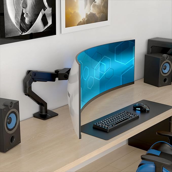 Ergotron - HX VHD Premium Heavy Duty Gaming Monitor Arm, Single Monitor Desk Mount – for 1000R Curved Ultrawide Monitors Up to 57 Inches, 9-14 Inches Depth, VESA 75x75mm or 100x100mm – Matte Black