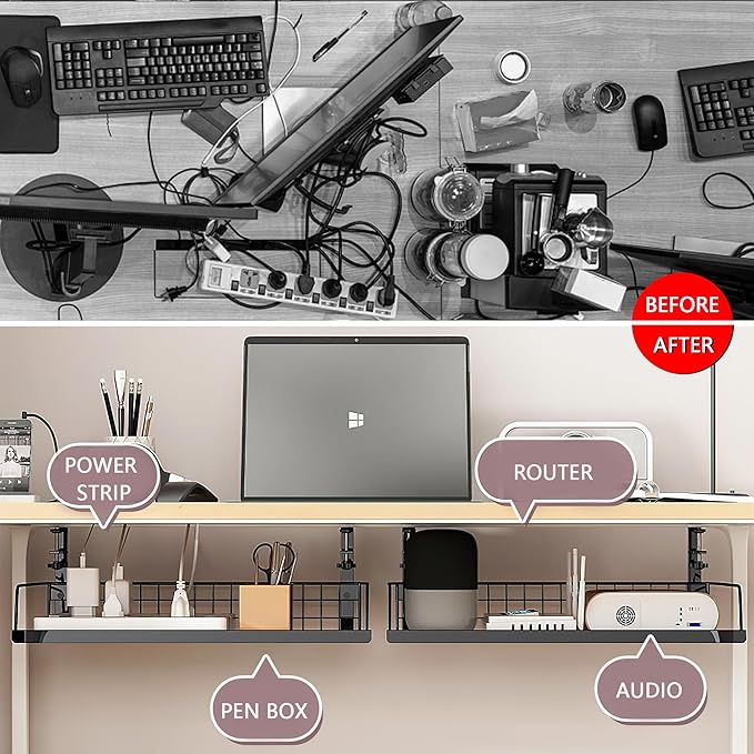 Under Desk Cable Management Tray Cord Wire Shelf Organizer (Large)