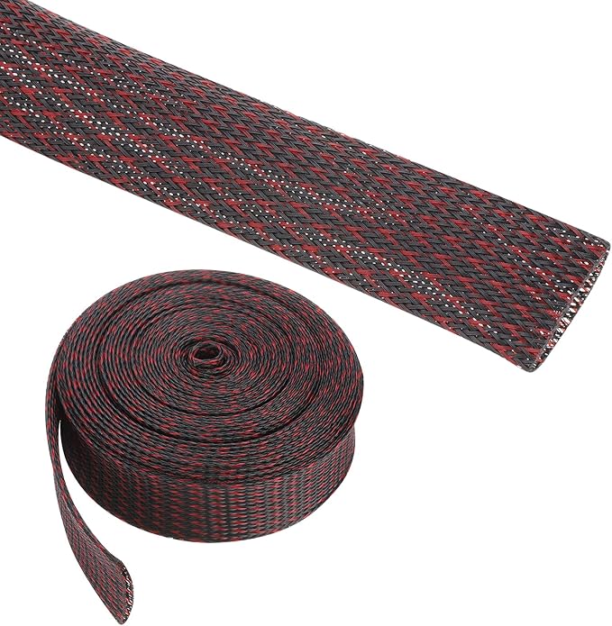 25ft PET Expandable Wire Loom 1.5 Inch, PET Braided Wire Sleeving Cable Management Sleeve Tubing [for Audio Video Home Office Cord Protector]-Black Red