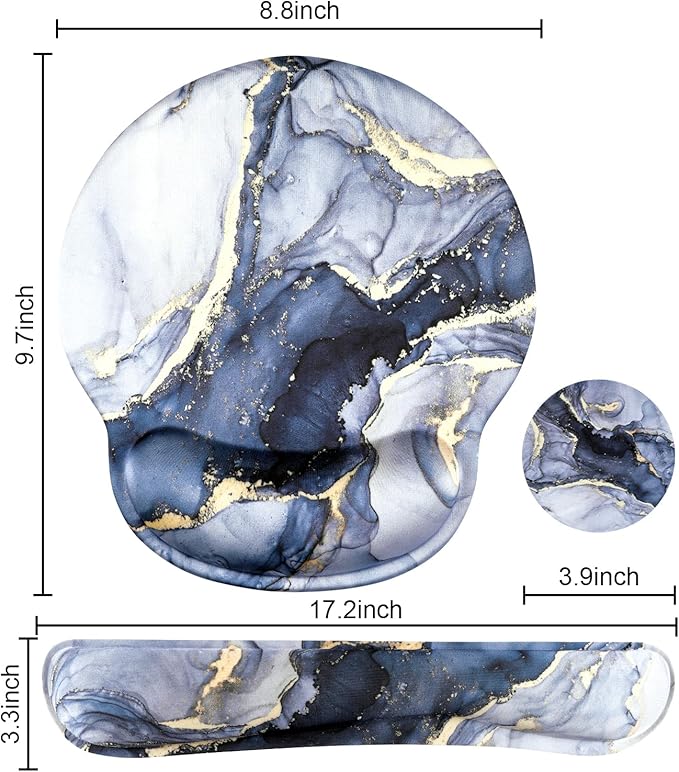 iLeadon Mouse Pad with Wrist Support Keyboard Wrist Rest Set, Ergonomic Mouse Pad with Non-Slip Base for Computer Home Office + Coasters, Easy Typing & Pain Relief Mouse Mat, Dark Blue Marble