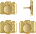 Camera Push Pins - Gold Metal Camera Pins - for Cork Board, Maps, or Lapel Pin Use - Designed in USA - Set of 4