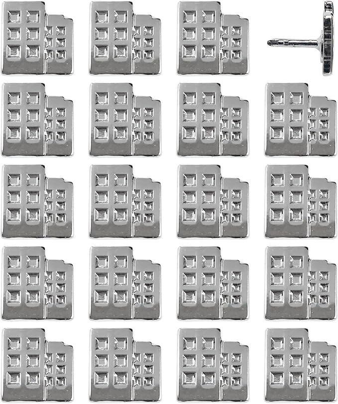 Building Push Pins - Silver Metal Building Pins - for Cork Board, Maps, or Lapel Pin Use - Designed in USA - Set of 20