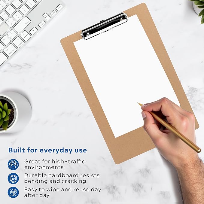 LUX Hardboard Clipboard, 6-Pack, Brown, Professional Office Organization, Lasting Durability