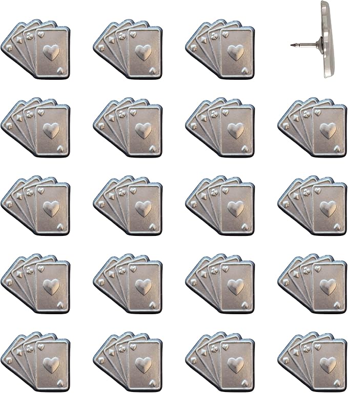 Playing Cards Push Pins - Silver Deck of Cards Map Pins for Cork Boards, Maps, or Lapel Use - Designed in USA - Set of 20