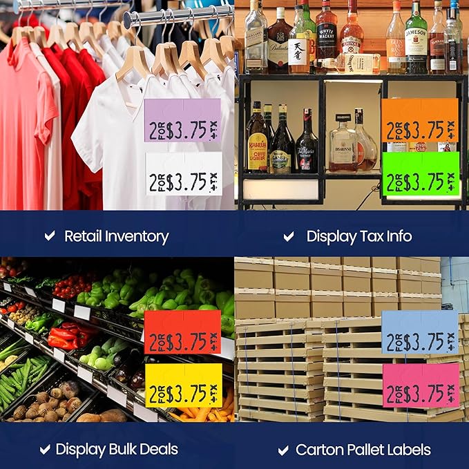 Monarch 1131 Multicolored Sleeves—24 Rolls, 3 Sleeves, 60,000 Labels for Monarch 1131 Price & Date Guns—Includes White, Yellow, Blue, Lavender & Fluorescent Colors (Red Green Pink Orange)—Made in USA