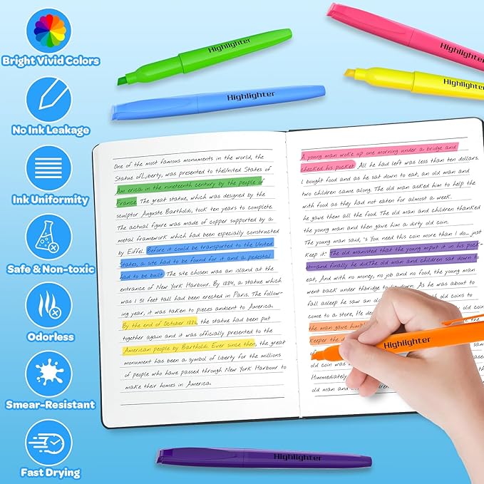 DUONIZAY 150 Count Highlighters Assorted Colors Bulk - 6 Colors Dry-Quickly No Bleed Chisel Tip Highlighter, Markers Set for Classroom Office, Back to School Supplies for Teacher Kids Adults
