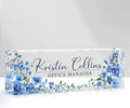 Custom Name Plate for Desk, Personalized Desk Name Plate on Clear Acrylic Glass, Appreciation Gifts for Teacher Employee Boss Coworkers Nurse, Office Desk Accessories for Women Men (Cerulean)