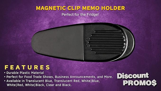 10 Magnetic Memo Holders Set - Large Clip, Plastic - Black