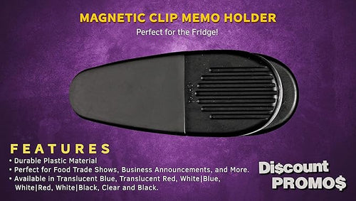 10 Magnetic Memo Holders Set - Large Clip, Plastic - Black