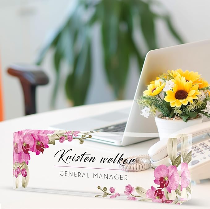 Personalized Office Name Plate, Custom Name Plate for Desks, Office Desk Decorations Gift for Women Men, Acrylic Desk Name Plate for Teacher Coworkers Staff Boss (fdLOWE)