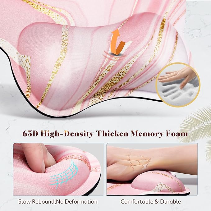 Gimars Ergonomic Mouse Pad Wrist Support, Upgrade Enlarge Superfine Fibre Soft Smooth Keyboard Wrist Rest, Comfortable Memory Foam Wrist Rest for Pain Relief, Computer, Gaming, Office, Pink Golden