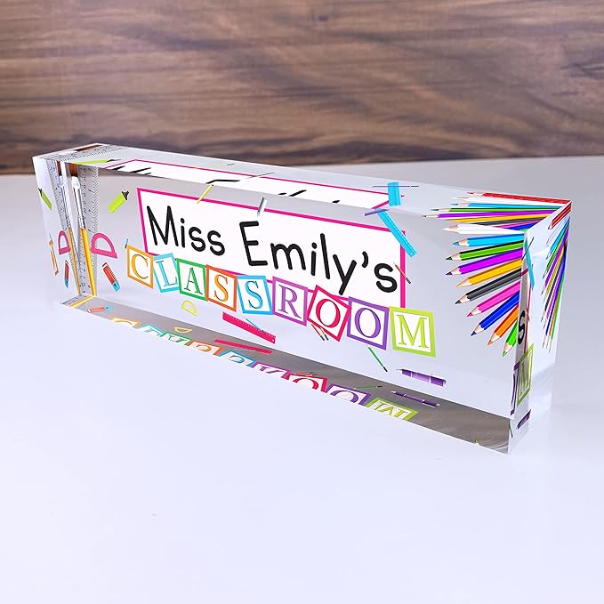 Artblox Acrylic Name Plate, 8'' x 2.5'', Personalized Teacher Desk Sign, Modern Signage