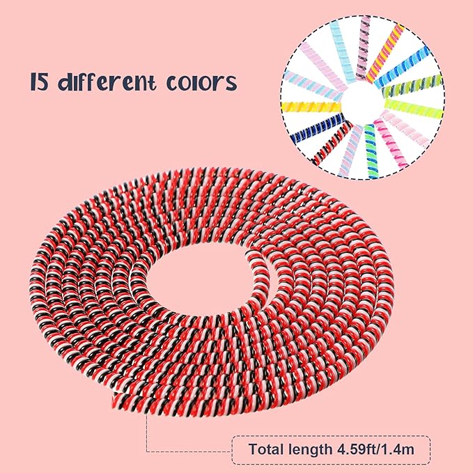 Frienda 15 Pcs Spiral Cable Protector Colorful PVC Spiral Phone Charger Headphone Cable Saver for USB Data Wire, Prevent Pets(Vivid Color,55.1 Inch)