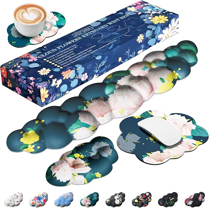 JIKIOU Cloud Wrist Rest Keyboard, Cloud Keyboard Wrist Pad Set with Comfortable Cloth, Cute Arm Rest for Palm Support, PC/Gaming Desk Accessories/Office Setup/Computer Hand Cushion Peony