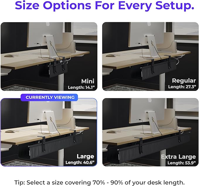 Ascrono Original No Drill Under Desk Cable Management Tray 40.6" - Premium Black Fabric Cable Management Under Desk - Clamp/Screw Mount Cord Organizer - Supports Upto 66lbs - Large