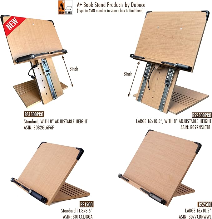 BS2500PRO XL Super Heavy Duty 15.4x10.5 Portable Height Adjustable Foldable Eye Level Bookstand Holder for Reading Hands Free Large Thick Heavy College Textbooks Tablets Neck Pain Free