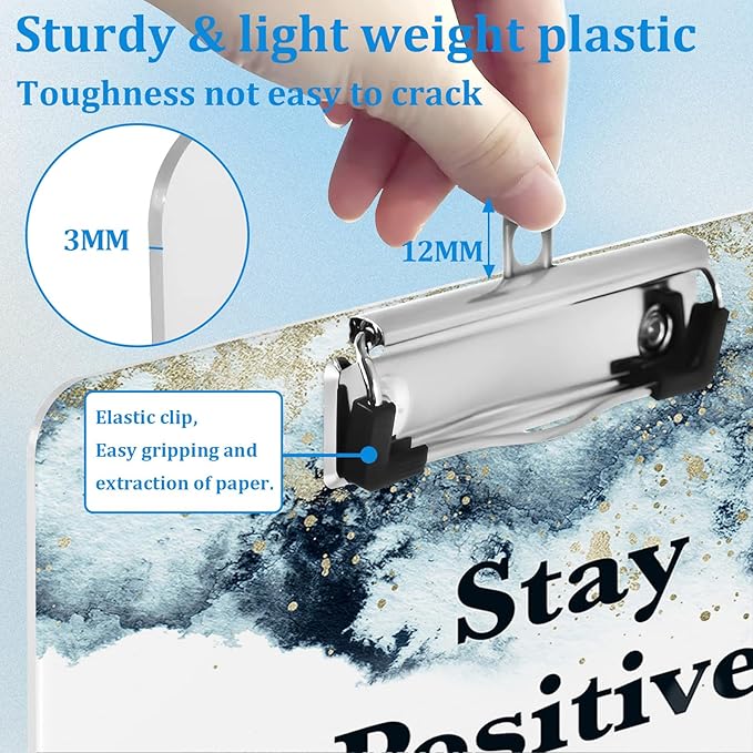 Stay Positive Work Hard Make It Happen Clipboard Decorative Clip Board with Metal Clip A4 Standard Size 12.5" X 8.7" for Teacher Students Nurses Office