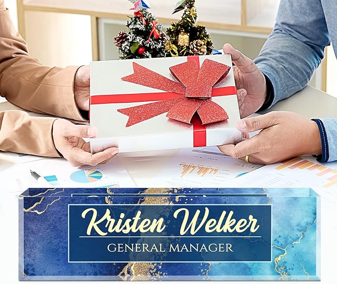 Name Plate for Desk, Desk Name Plate Personalized, Blue Office Decor for Women Men, Acrylic Desktop Accessories, Office Gifts for Boss Nurse Teacher Coworker, Employee Appreciation Gift (Blue Coast)