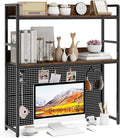 GOFLAME Desktop Bookshelf with Pegboard, 37 Inch Industrial Desk Hutch for Computer Monitor, 2-Tier Countertop Organizer Shelf with Safety Guardrails for Home Office, Dorm, Study, Rustic Brown