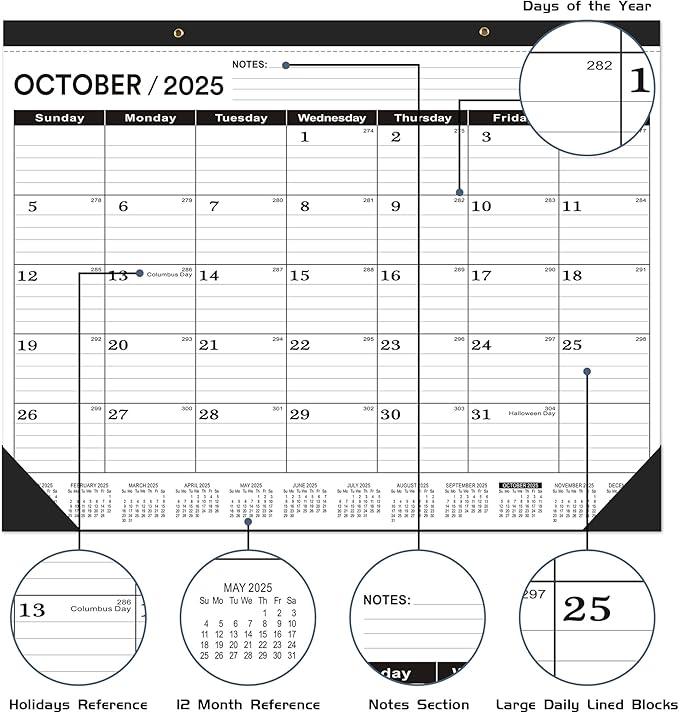 Desk Calendar 2025-2026 large 22 x17 (October 2025-March 2027) 2025-2026 Desk Calendar Large 22 x17,Classic Black Calendar 2026,Large Calendar 2026 with Plastic Cover