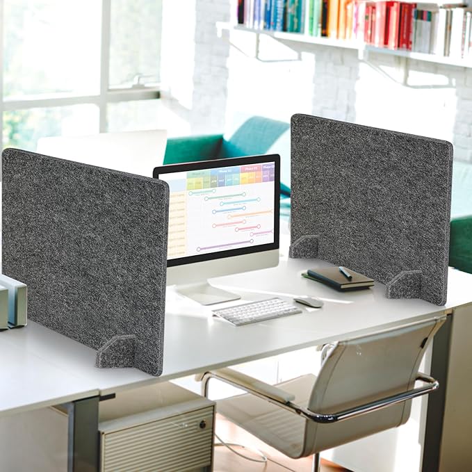AMUSIGHT 4 Pack Acoustic Desk Dividers - 24" x 20" Freestanding Privacy Panels Set with Noise - Reducing Design Cubicle Sound Proof, Ideal for Office, Classroom, and Home (Dark Gray)