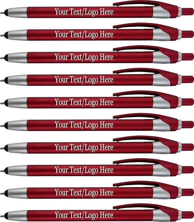 SyPen Personalized With your Custom Logo or Text Pens-Pack of 450- for Marketing, Parties, and Events, 2 in 1 Capacitive Stylus & Ballpoint Pen Compatible With Touchscreen Devices, Blue Ink, Red Pens