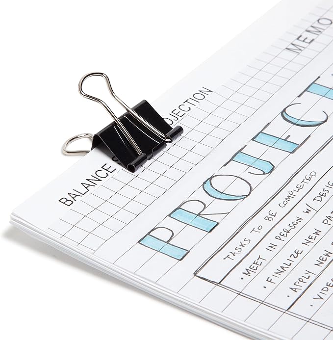 U Brands Binder Clips, Medium 1-1/4-Inch Width, 1/2-Inch Paper Holding Capacity, Black and Silver Steel, 24-Count