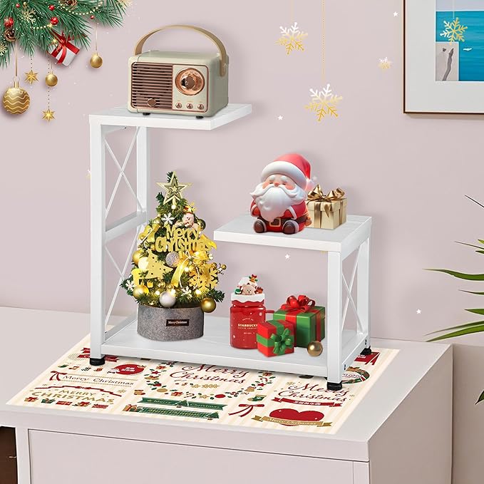 Desk Shelf Organizer, 3 Tier Storage Shelf Riser Display Stand, Wood Desktop Organizer Small Bookshelf, Desktop Shelf for Office Decor and Desk Accessories, White