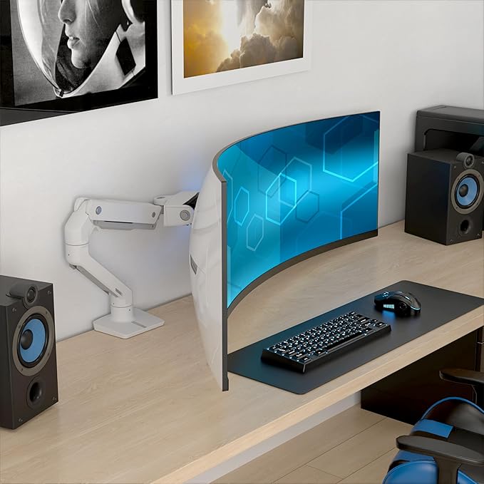 Ergotron - HX VHD Premium Heavy Duty Gaming Monitor Arm, Single Monitor Desk Mount – for 1000R Curved Ultrawide Monitors Up to 57 Inches, 9-14 Inches Depth, VESA 75x75mm or 100x100mm – White