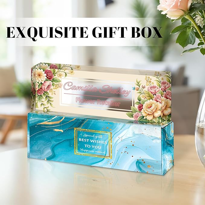 Personalized Name Plate for Desk, Custom Acrylic Desk Name Sign, Office Appreciation Gifts for Women Men Coworkers Boss Teacher Employee (Flower-Rose)