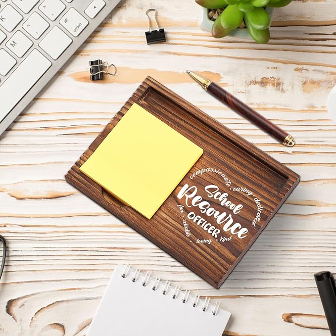 School Resource Officer Gift Sticky Note Holder Wooden, Thank You SRO, Appreciation Gift for School Resource Officer Social Worker Office Decor Desk Self-Stick Note Pad Holders TZP15
