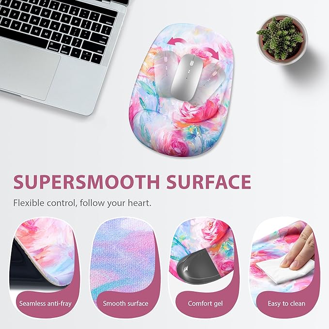 Ospelelf Wrist Rest for Keyboard and Mouse Ergonomic Mouse Pad with Wrist Support Memory Foam Wrist Rest for Computer Keyboard,3-in-1 Gel Mouse and Keyboard Pad for Office Colorful Rose