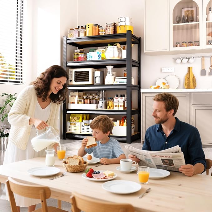 5-Tier Garage Shelving Heavy Duty Storage Shelves, Adjustable Metal Shelving Unit, Utility Garage Organizer Shelf for Basement, Pantry, Kitchen, Warehouse,Supermarket, 16" Dx35 Wx71 H, Black
