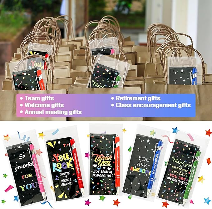 Aartner 60 Sets Employee Appreciation Gifts Pens Bulk Team Teacher Staff Thank You Gifts with Bookmarks Favors Items Black Ink Ballpoint Pen Inspirational for Collegue Party Guests Her Him Women Men