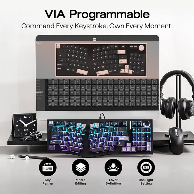 MechLands Feker Alice98 Ergonomic 98 Keys Custom Mechanical Keyboard, VIA Programmable, USB-C Wired Gaming Keyboard, Hot Swappable, 5 Layer Paddings, Control Knob, NKRO, RGB for Win/Mac (Black)